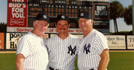 Dan hamming it up with Mickey Mantle and Whitey Ford of New York Yankees fame. Dan wrote a special song "Fantasy Dream Come True" for their baseball camp.